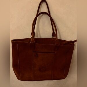 Vintage Eddie Bauer Genuine Leather X-Large Zipper Top Tote